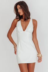 Ashe Crossover Back V Neck Mini Dress White