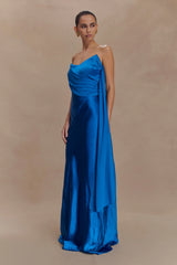Carah Satin And Chiffon Maxi Dress - Cobalt