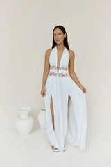 Maldives Garden Halter Maxi Dress White