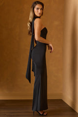 Scarf-Detail Strapless Gown in Black