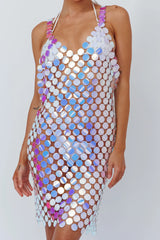 Sirenuse Acrylic Circle Mini Dress Iridescent Silver