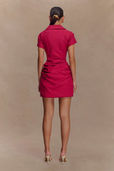 Tarryn Collared Cotton Mini Dress - Dragonfruit