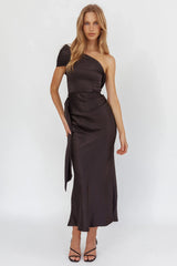 Guinevere One-Shoulder Waist Sash Maxi Dress Black