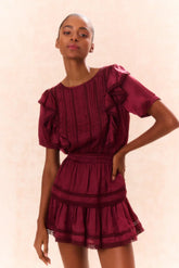 Natasha Cotton Ruffle Dress - OXBLOOD