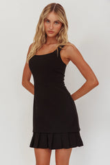 Lili Pleat Hem Mini Dress Black