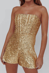Vivid Dreams Strapless Sequin Romper Gold