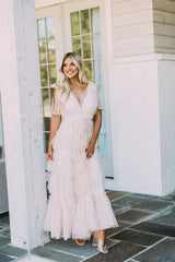 Pearl Accented Mesh Maxi Dress