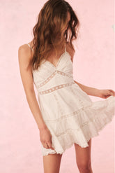 Solbina Cotton Rose & Bow Mini Dress - WHITE