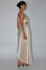 Brooklynn One-Shoulder Accordion Pleat Dress Champagne