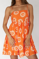 Sweet Solace Back Tie Mini Dress Sun Orange