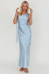 Glory Day Tied Shoulder Cowl Maxi Dress Ice Blue