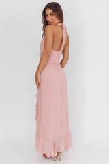 Logen Cowl Halterneck Maxi Dress Blush