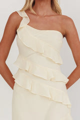 Gelina One-Shoulder Frill Trim Maxi Dress Butter