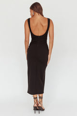 Emille Cut-Out Split Midi Dress Black