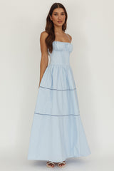Heavenly Glow Gathered Bust A-Line Maxi Dress Blue
