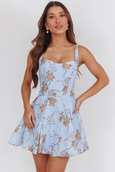 Get My Attention Basque Waist Mini Dress Floral Blue