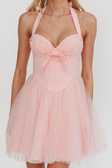 Princessa Sweetheart Neckline Halter Mini Dress Pink