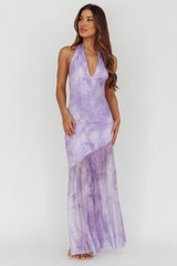 Locket Halterneck Maxi Dress Marbled Lilac