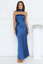 Precious Pearl Satin Maxi Dress Navy