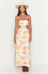 Coen Orange Floral Strapless Maxi Dress