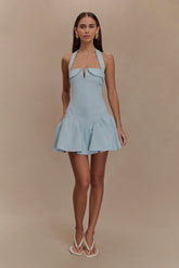 Calipso Halter Mini Dress - Cornflower Blue