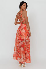 Maura Lace-Up Back Maxi Dress Floral Red