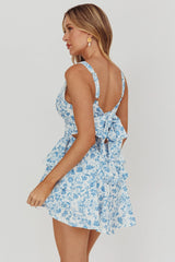 Like Me V-Neck Tied Back Romper Floral Blue