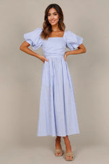 Clo Puff Sleeve Maxi Dress - Blue Stripe