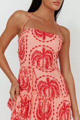 Natasia Halterneck Maxi Dress Palm Print Red