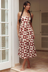 Confidante Piping Trim Midi Dress Brown