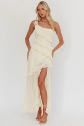 Gelina One-Shoulder Frill Trim Maxi Dress Butter