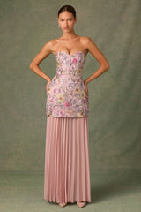 Embellished Convertible Lace-Up Gown in Floral Pink