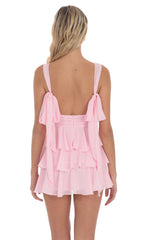 Plunge Neck Ruffle Dress in Pink