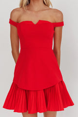 Devoted Love Pleat Hem Mini Dress Red