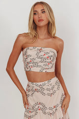 Ezmeralda Strapless Peat Crop Top Floral Beige
