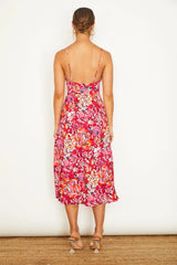 Malibu Gathered Bust Cami Strap Midi Dress Floral Red