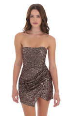 Strapless Knit Bronze Sequin Dress in Black