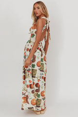 Clarette Basque Waist Open Back Maxi Dress Exotic Beige