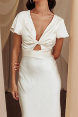 Irena Twist Bust Short Sleeve Dress Oyster