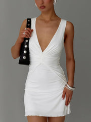 Frederica Plunge Mini Dress White