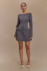 Jolie Boat Neck Suiting Mini Dress - Charcoal Grey