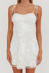 Arc Tied Straps Floral Mini Dress White