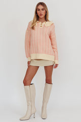 Rewrite Quarter Button Knit Sweater Coral
