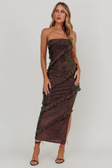 Metrics Strapless Frill Maxi Dress Black