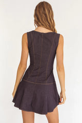 Big Plans Button Front Mini Dress Denim Indigo