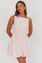 Like Art Tied Shoulder Bubble Mini Dress Pink