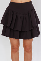 Deisi Concertina Layered Ruffle Mini Skirt Black
