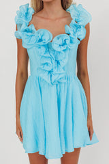 Nivaya Ruffle Neckline Mini Dress Ocean