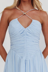 The Dreamers Ruched Basque Waist Maxi Dress Blue