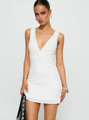 Frederica Plunge Mini Dress White